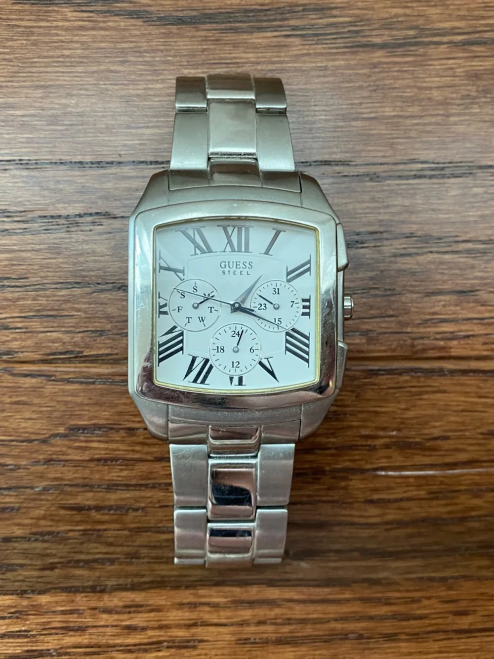GUESS Silver Stainless Steel Rectangular Men's Watch
